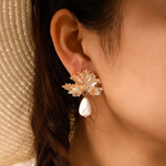 Load image into Gallery viewer, Leaf Pearl Drop Earrings