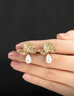 Load image into Gallery viewer, Leaf Pearl Drop Earrings
