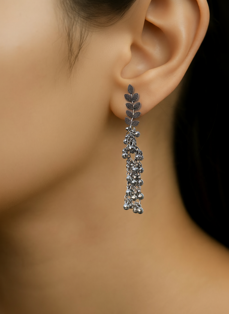 Silver Leaf Chain Earrings by GoharGhar