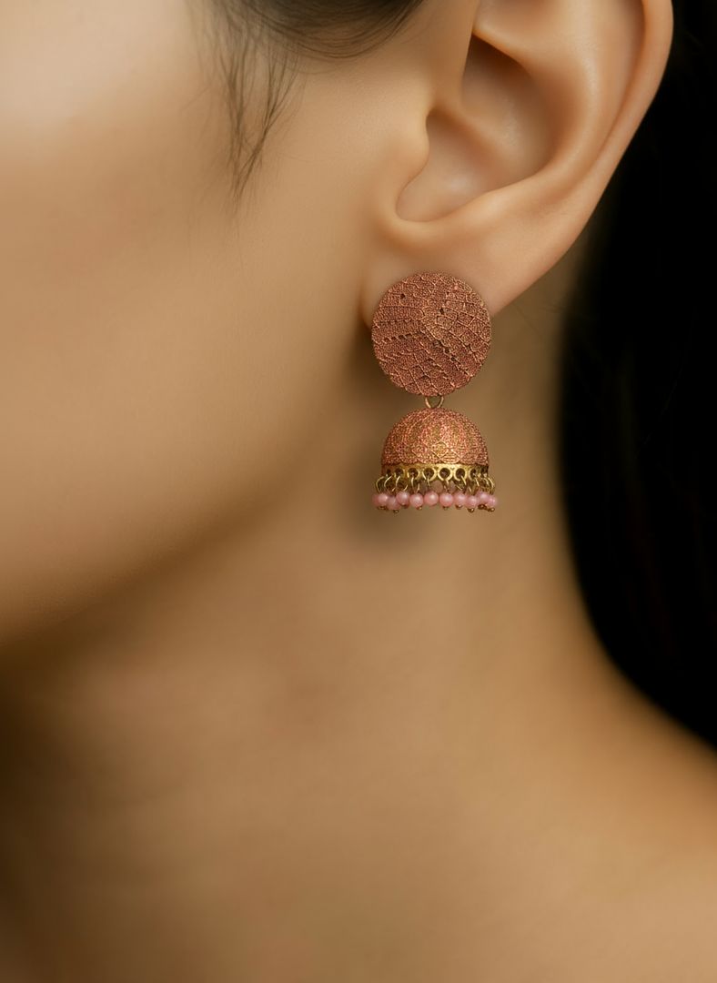 Rose Gold Textured Dome Jhumka Earrings