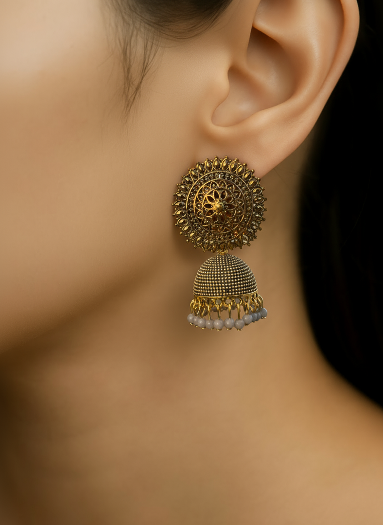 Antique Gold Mandala Jhumka Earrings