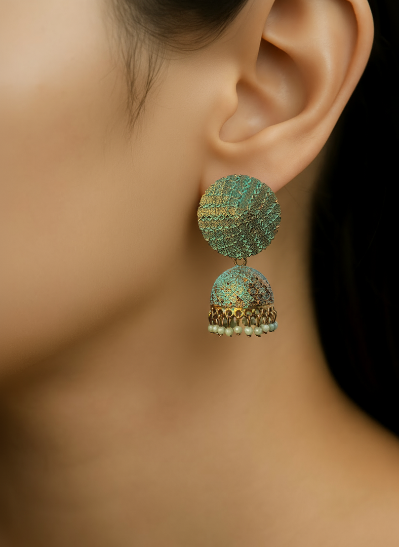 Antique Green Dome Jhumka Earrings