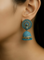 Load image into Gallery viewer, Antique Blue Dome Jhumka Earrings