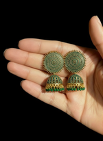 Load image into Gallery viewer, Green Antique Jhumka Earrings