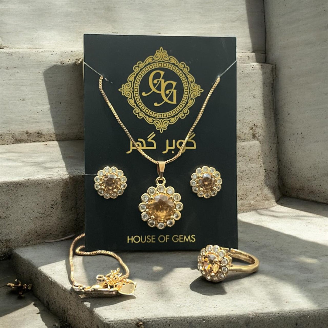 Golden Crystal Floral Jewelry Set