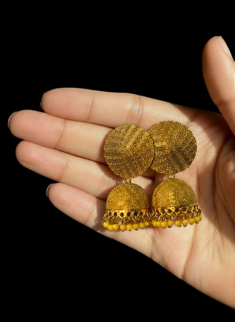 Golden Textured Dome Jhumka Earrings