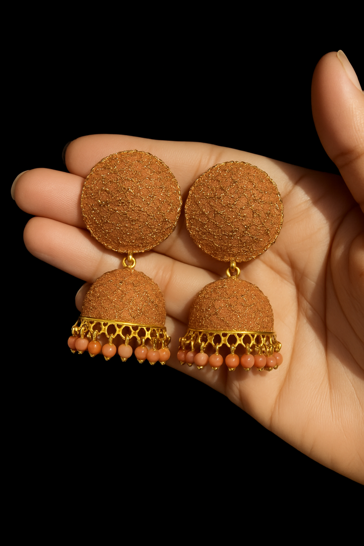 Rose Gold Textured Dome Jhumka Earrings