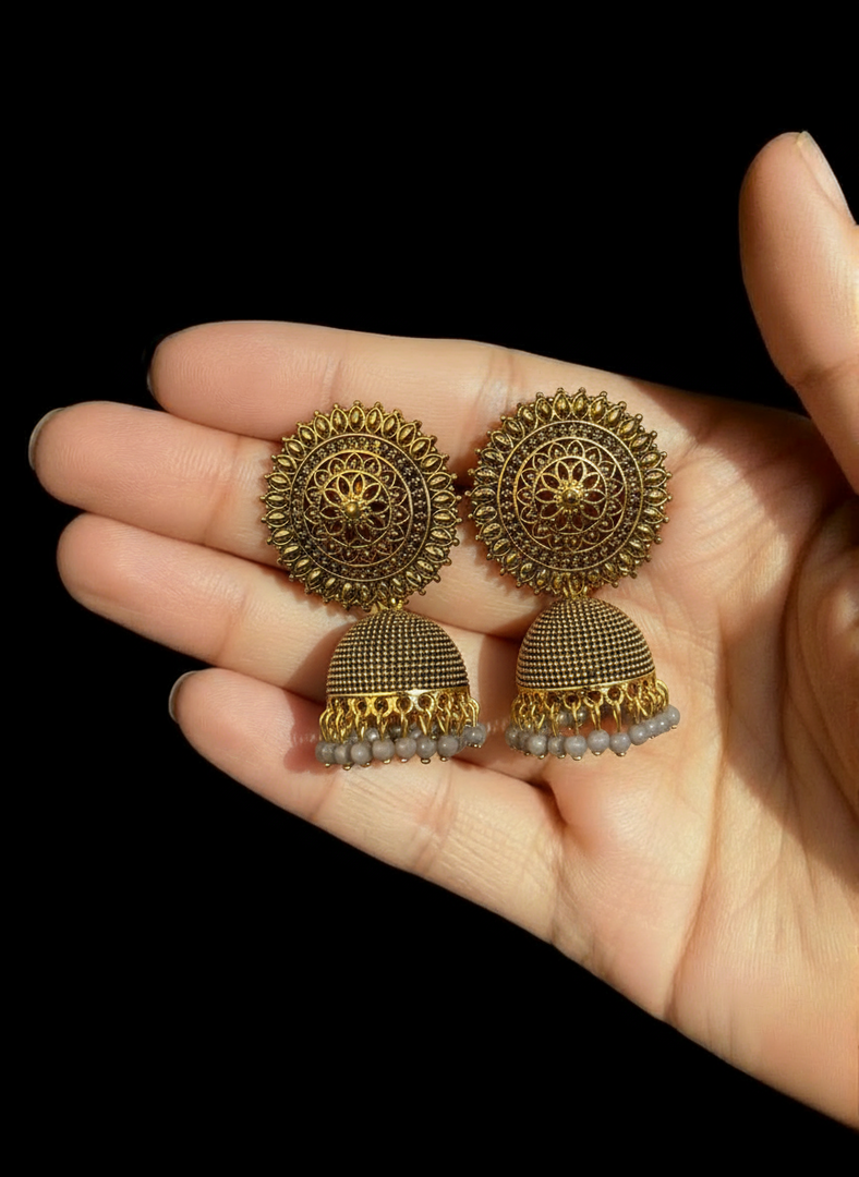 Antique Gold Mandala Jhumka Earrings
