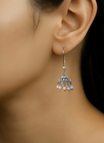 Load image into Gallery viewer, Silver Pearl Drop Jhumka Earrings
