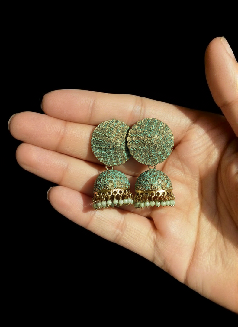 Antique Green Dome Jhumka Earrings
