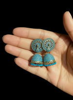 Load image into Gallery viewer, Antique Blue Dome Jhumka Earrings
