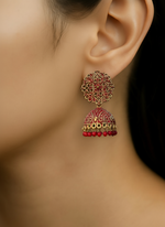 Load image into Gallery viewer, Red Jhumka Earrings
