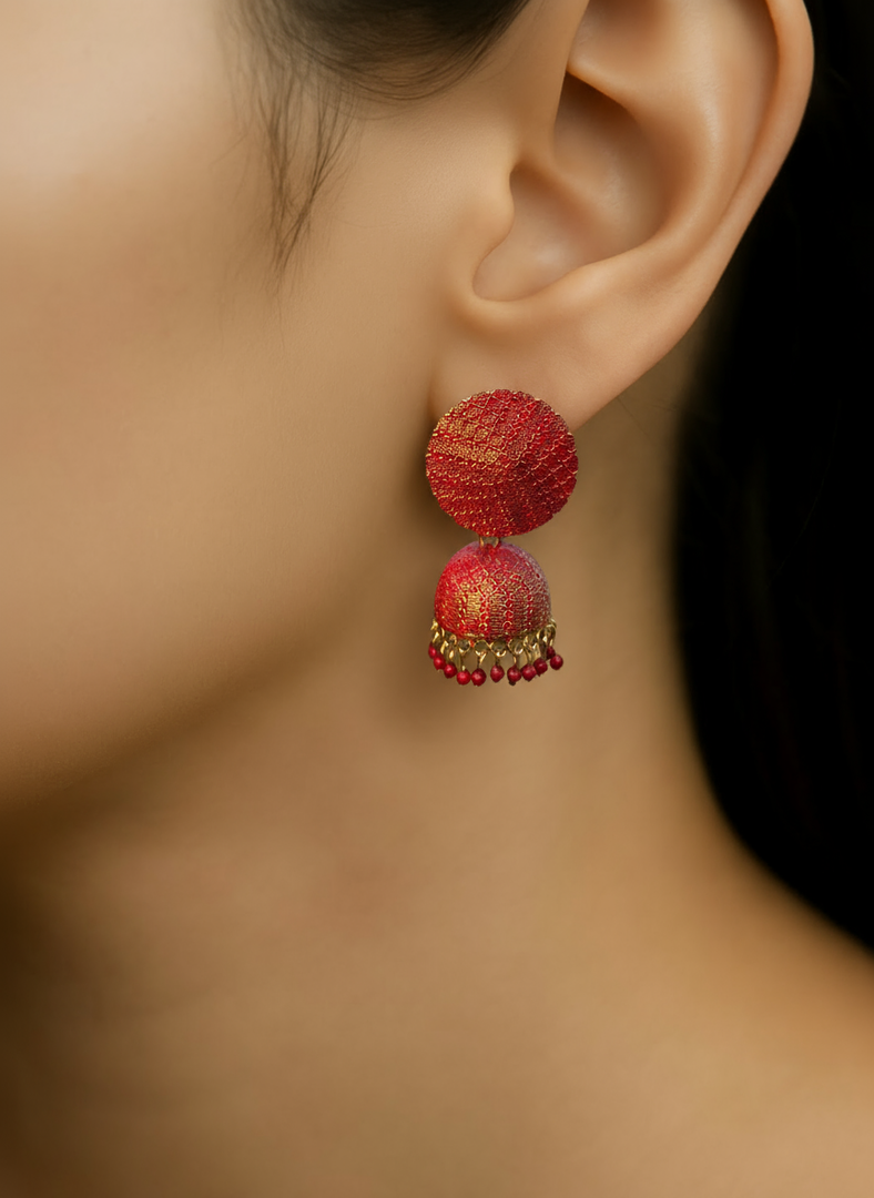 Scarlet Red Jhumka Earrings