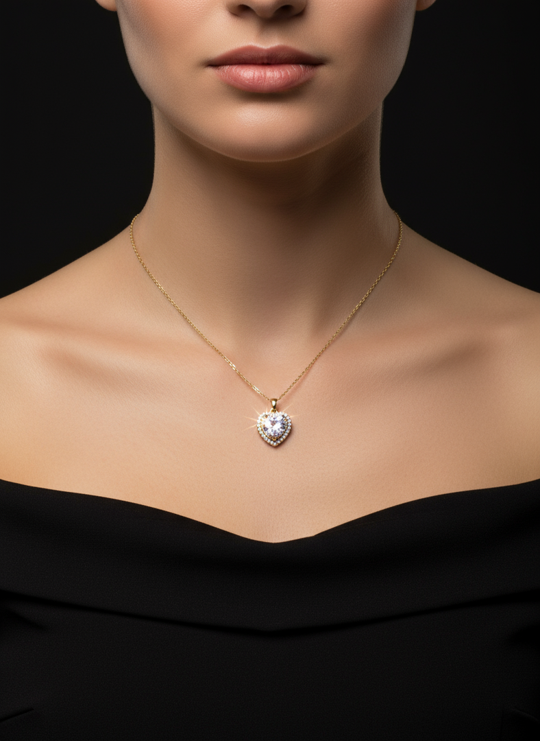 Heart-Shaped Pendant Necklace with Halo Design