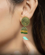 Load image into Gallery viewer, Green Antique Jhumka Earrings
