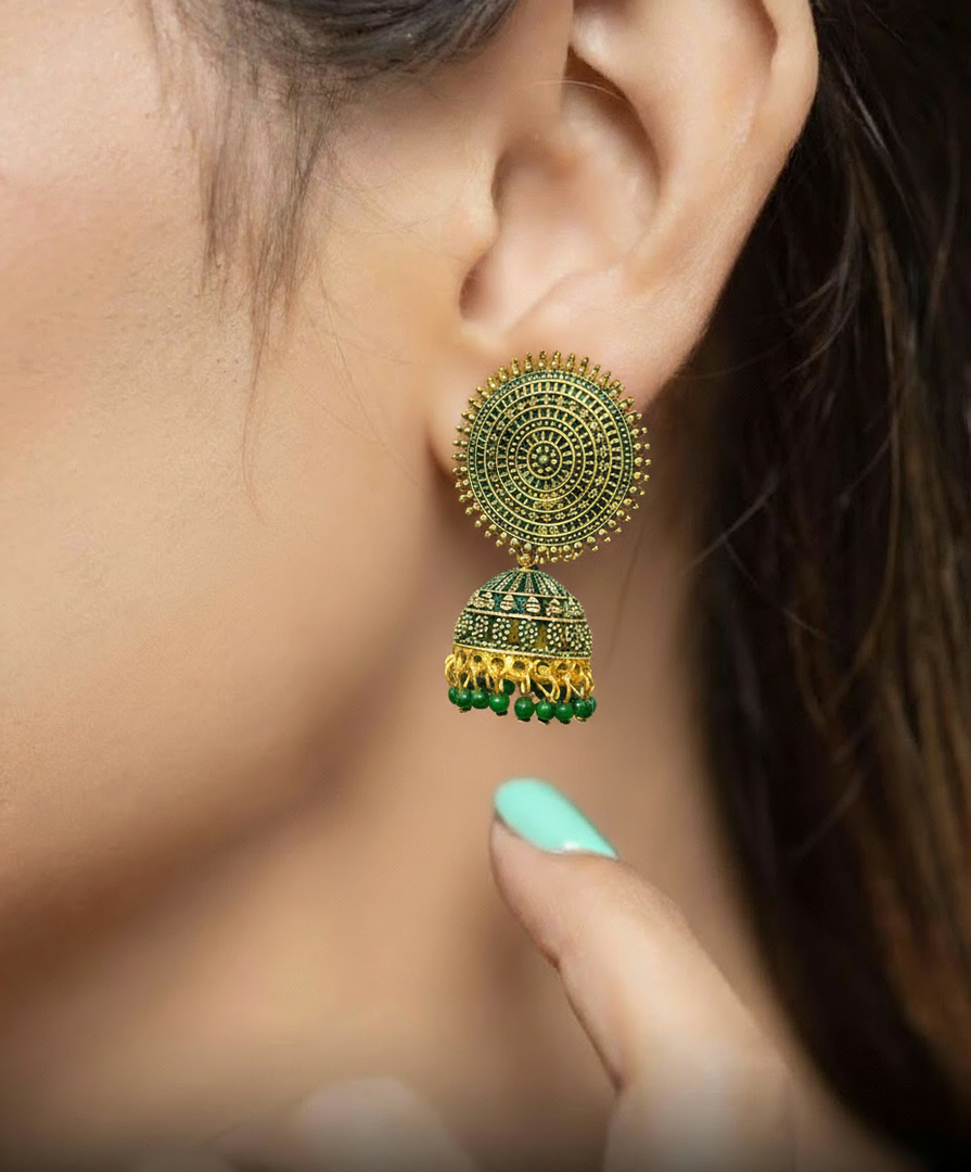 Green Antique Jhumka Earrings
