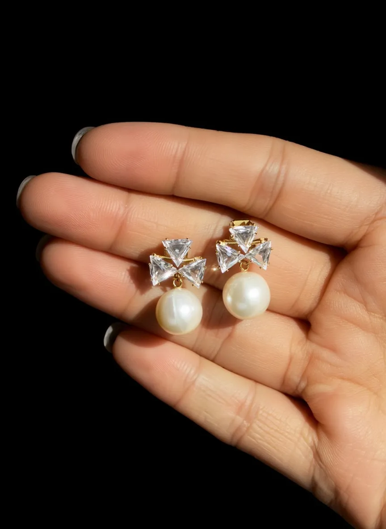 Crystal Bow Pearl Drop Earrings