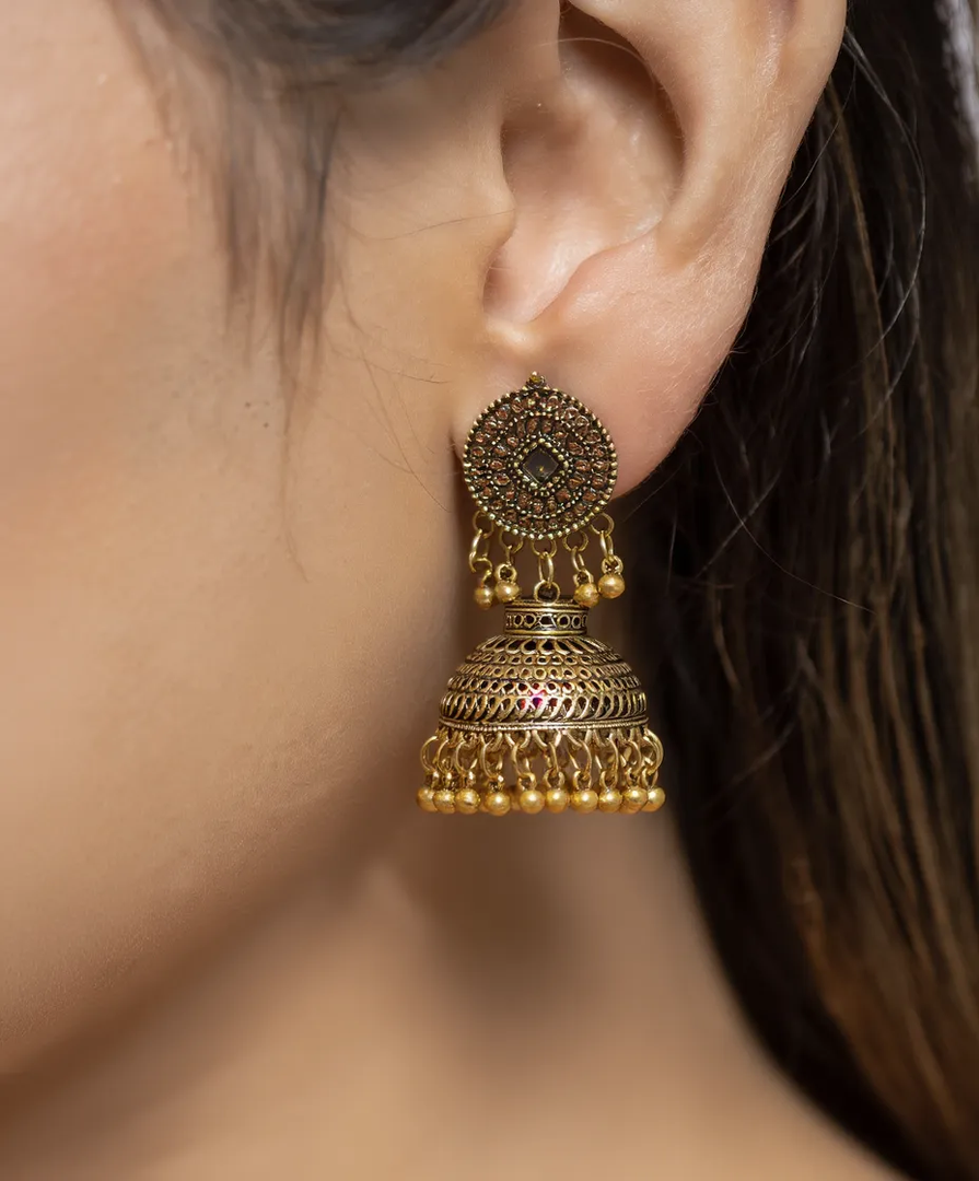 Antique Gold Dome Jhumka Earrings