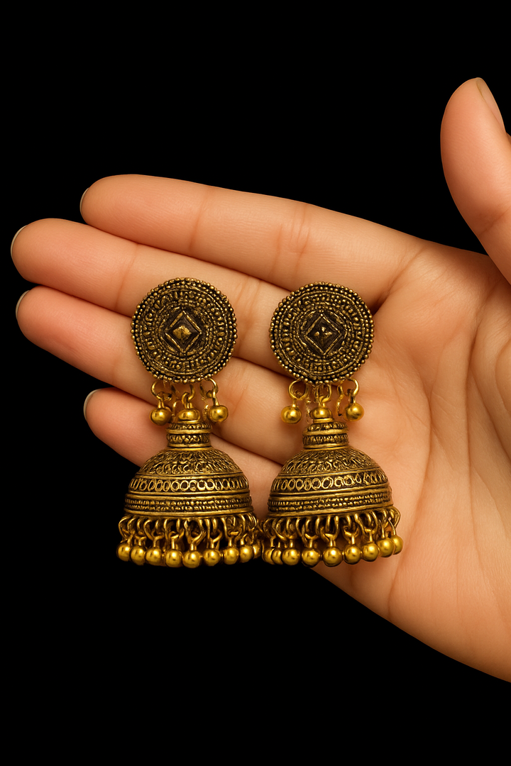 Antique Gold Dome Jhumka Earrings
