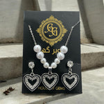 Load image into Gallery viewer, Silver Heart Pendant Necklace &amp; Earrings Set with Pearls
