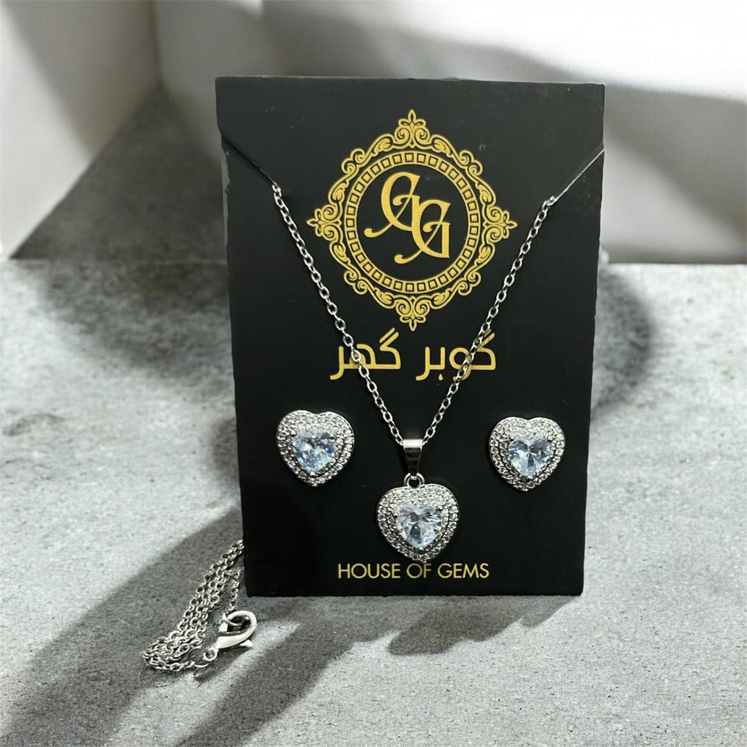 Silver Heart Crystal Set